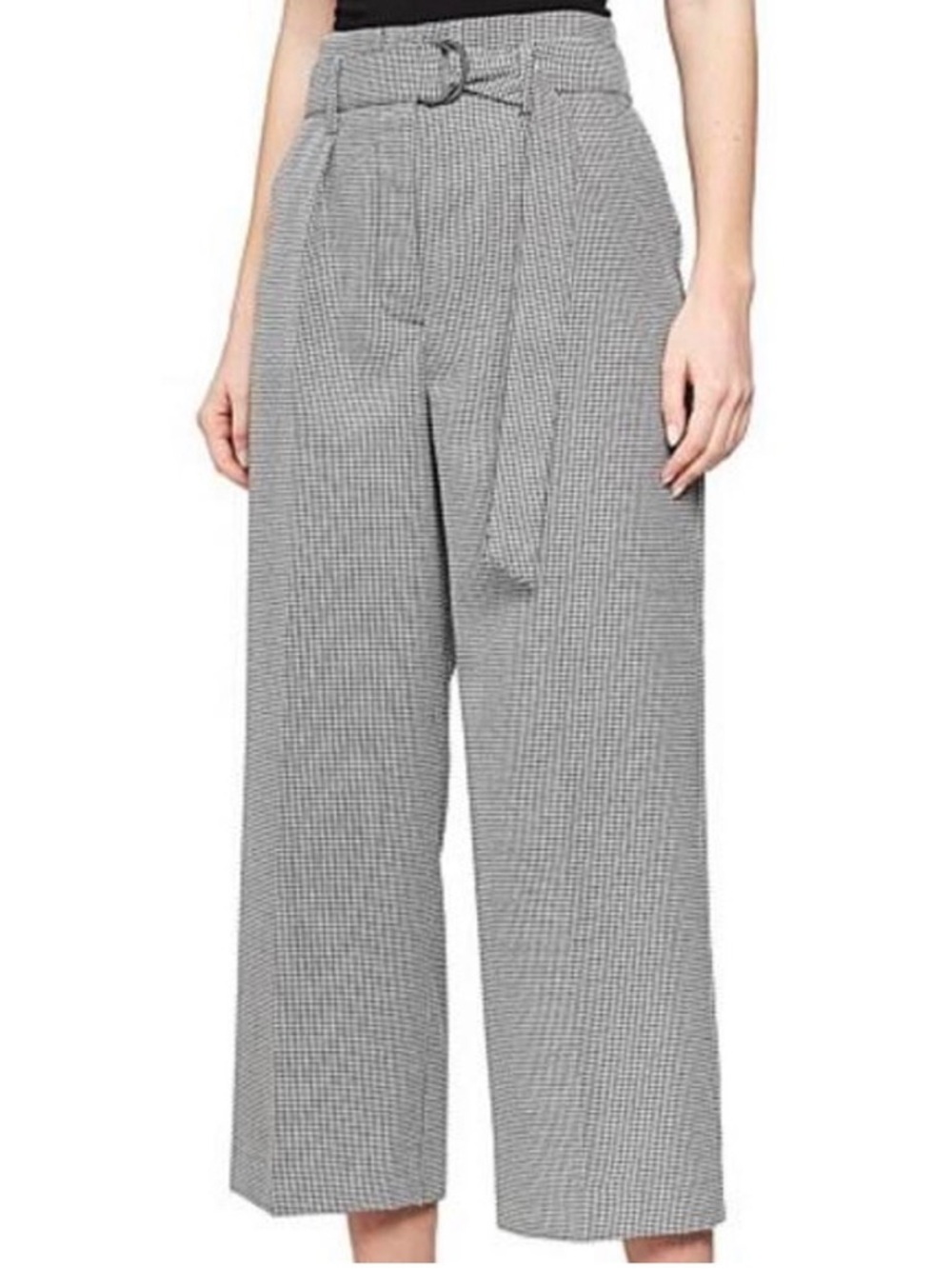 Reiss Mollie High-Rise Wide-Leg Crop Length black and white houndstooth Trouser